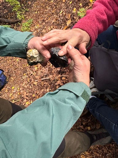 Bei der geologischen Wanderung ertasten die Teilnehmer die Struktur, Schwere und Dichte verschiedener Mineralien